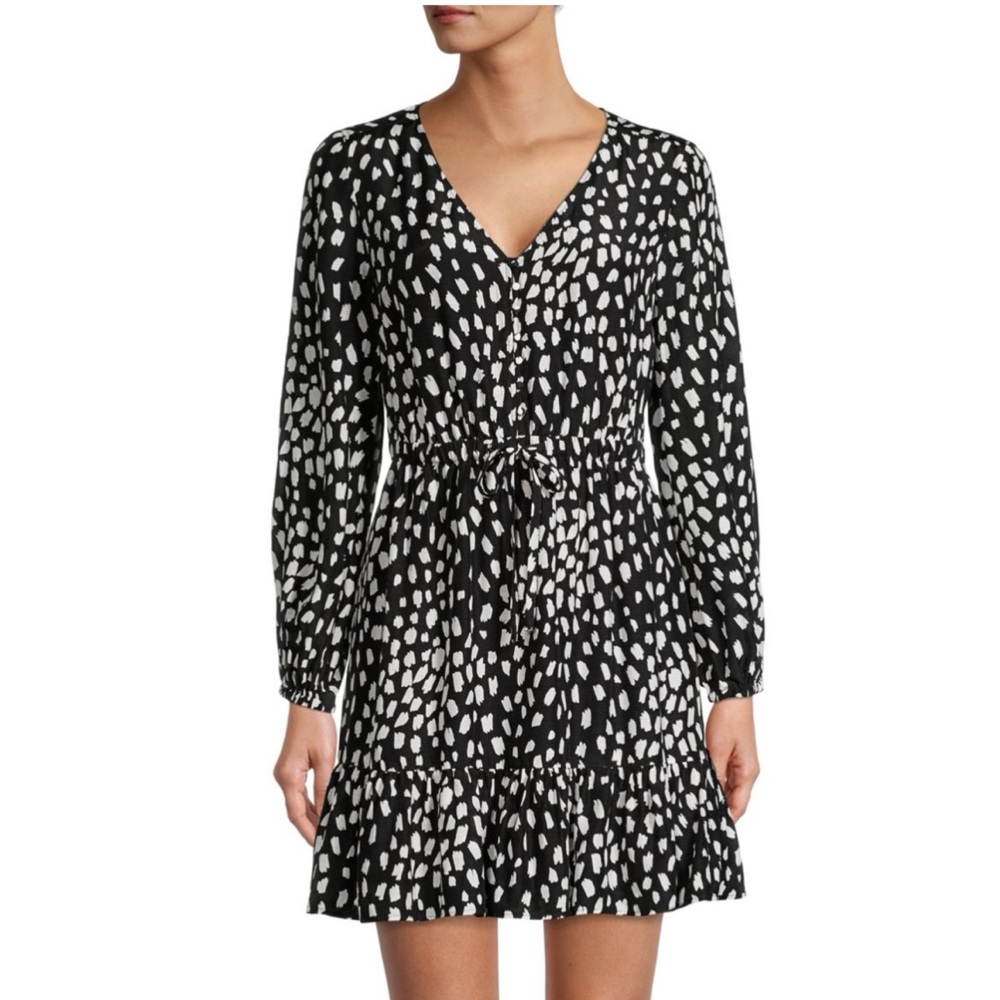 Vineyard Vines Black and White Spotted Long Sleeve Dress